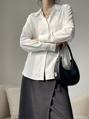 Pleated Split-Joint Long Sleeves Loose Lapel Blouses&Shirts Tops