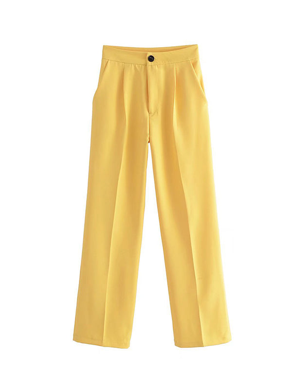 Pleated Split-Joint Loose Straight Leg Trousers Pants