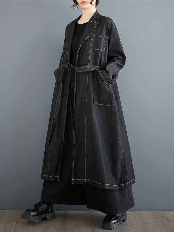 Buckle Pockets Solid Color Split-Joint Long Sleeves Loose Notched Collar Trench Coats Outerwear