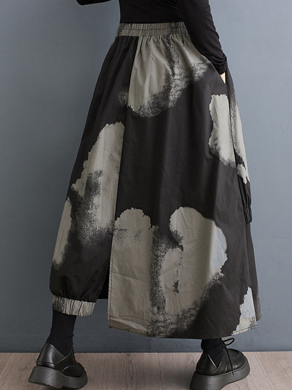 Asymmetric Elasticity Pleated Split-Joint High Waisted Loose Skirts