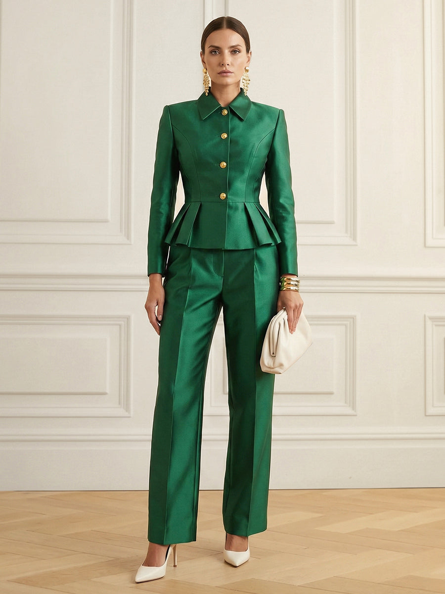 Solid Color Column Skinny Pants Blazer