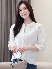Vintage Half Sleeves Hollow Embroidered White Blouse