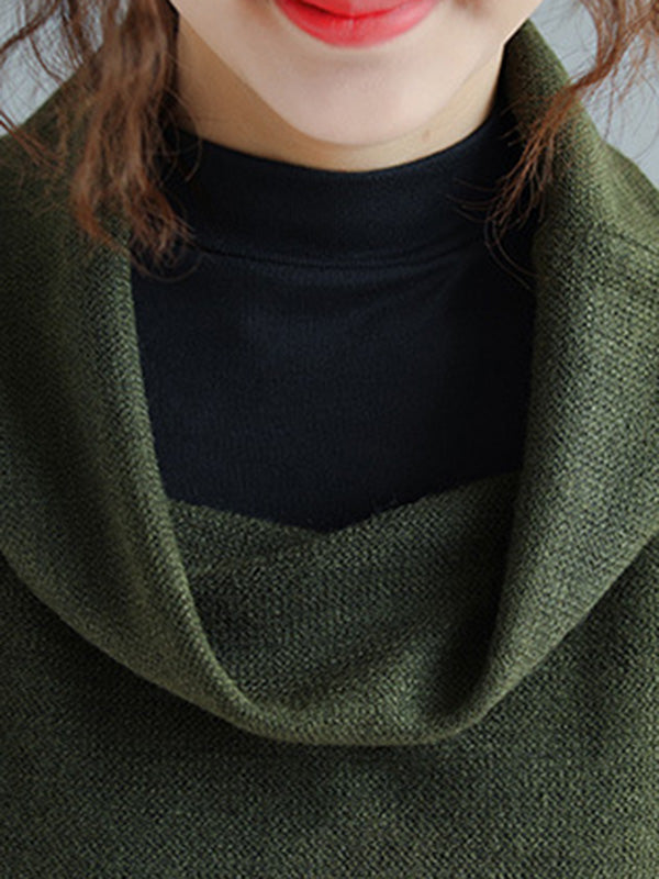 Artistic Retro Batwing Sleeves Half Sleeves Solid Color Heaps Collar Pullovers
