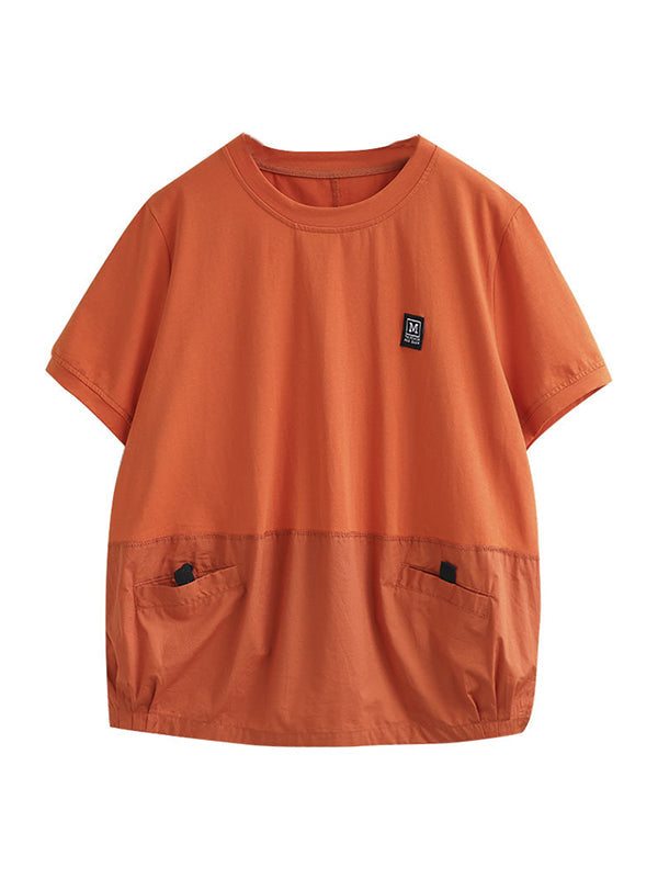 Split-Joint Loose Short Sleeves Round-Neck T-Shirts Tops