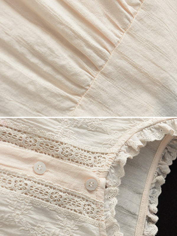 Embroidered Long Sleeves Loose Round-Neck Blouses&Shirts Tops