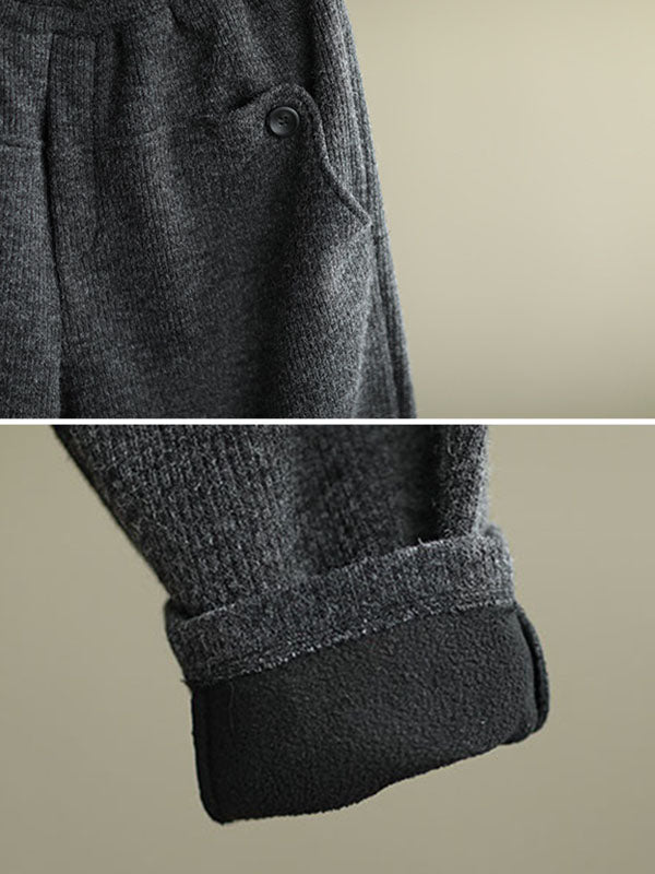 Vintage Black&Gray Thicken Velvet Elasticity Casual Pants