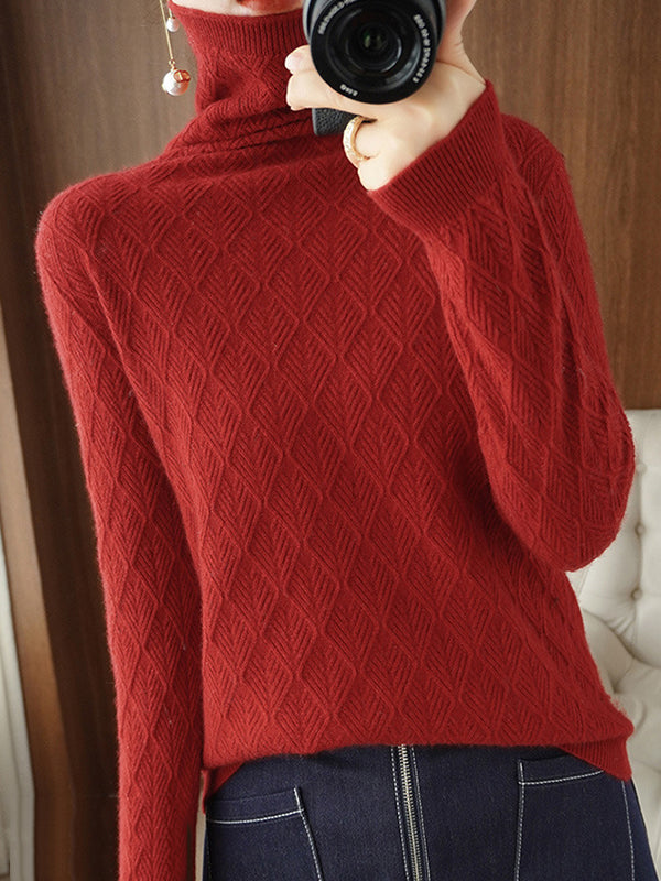 Solid Color Long Sleeves High-Neck Sweater Tops
