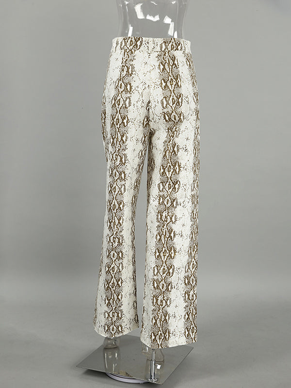 Elasticity Pockets Snakeskin Printed High Waisted Loose Trousers Pants