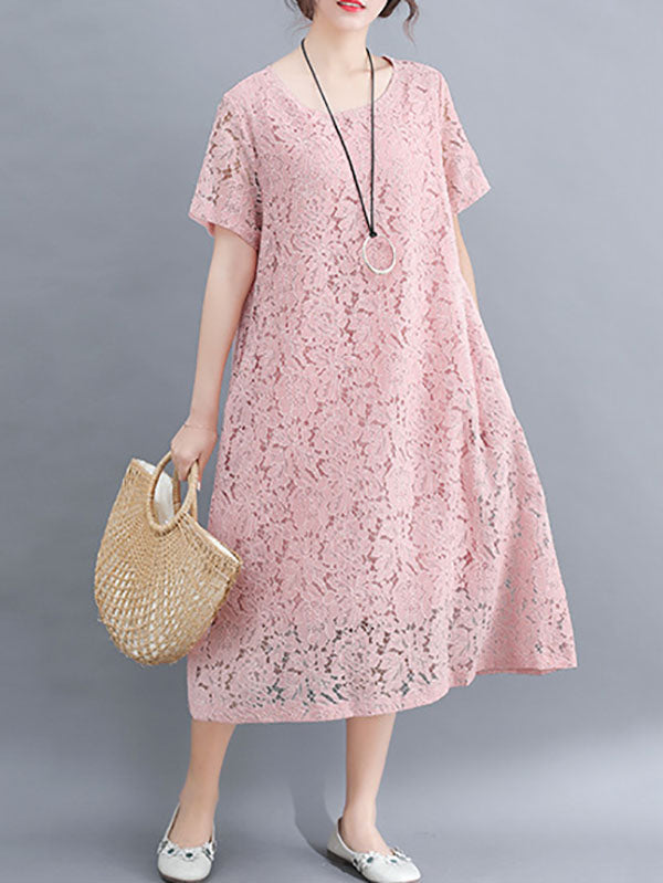 Embroidered Hollow Solid Dress