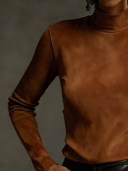 Solid Color Split-Joint Long Sleeves Mock Neck T-Shirts Tops