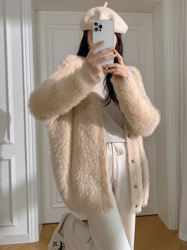 Casual Long Sleeves Loose Solid Color V-Neck Cardigan Tops