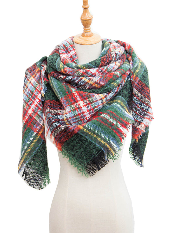 Fringed Keep Warm Plaid Triangle Shawl&Scarf