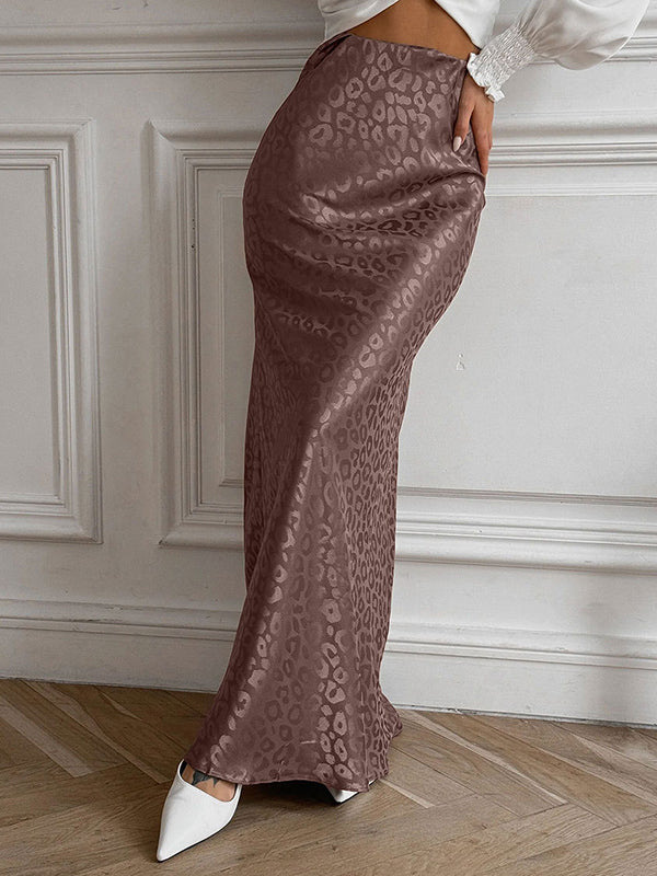Jacquard Leopard Split-Joint Bodycon High Waisted Skirts Bottoms