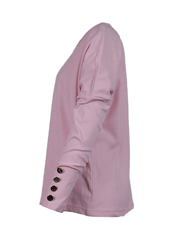 Buttoned Long Sleeves Loose V-Neck T-Shirts Tops