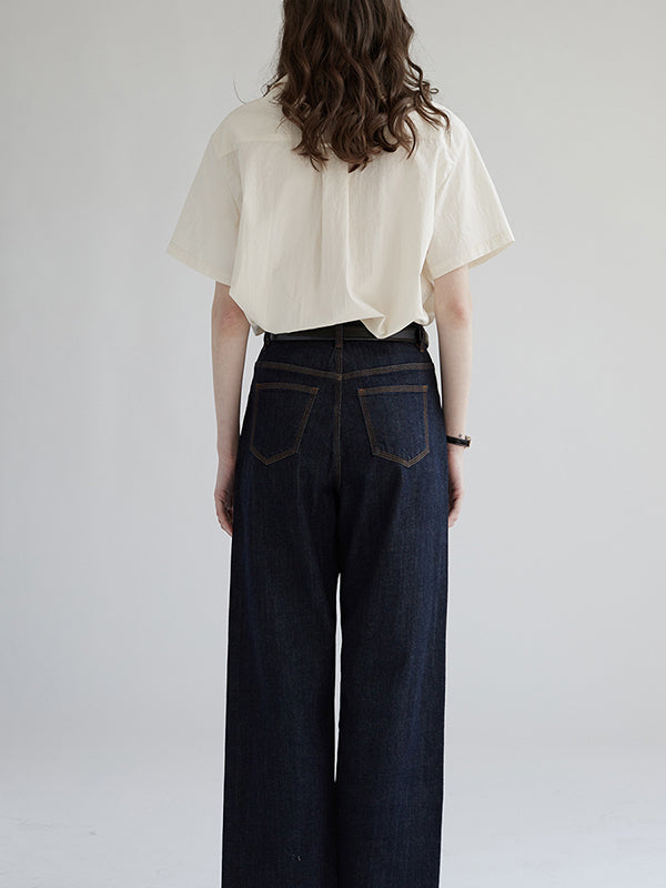 Buttoned Pockets Solid Color Loose Short Sleeves Notched Collar Blouses&Shirts Tops