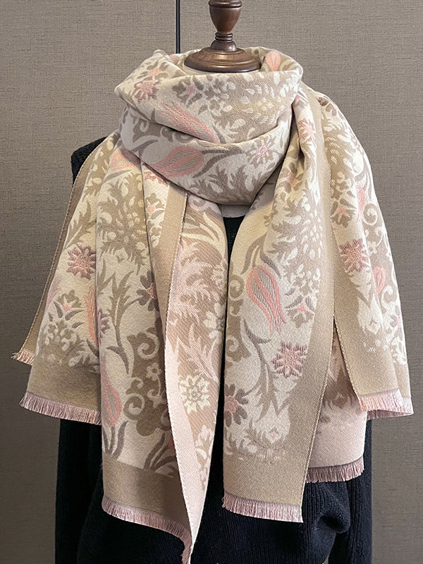 Fringed Keep Warm Knitted Flower Shawl&Scarf
