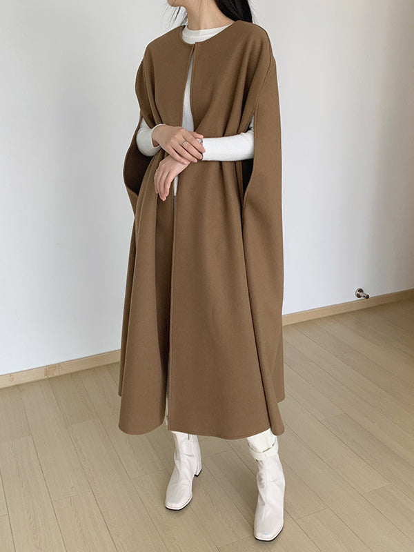 Solid Color Loose Sleeveless Round-Neck Outerwear Cape