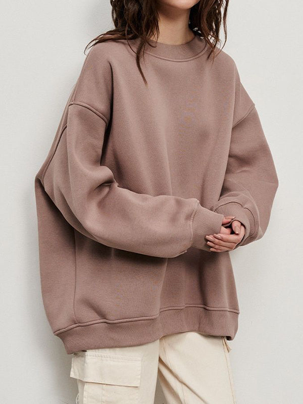Solid Color Long Sleeves Loose Round-Neck Sweatshirt Tops