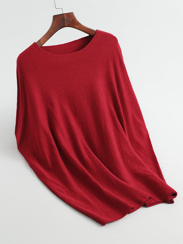Solid Color Half Sleeves Loose Off-The-Shoulder Sweater Tops Pullovers Knitwear