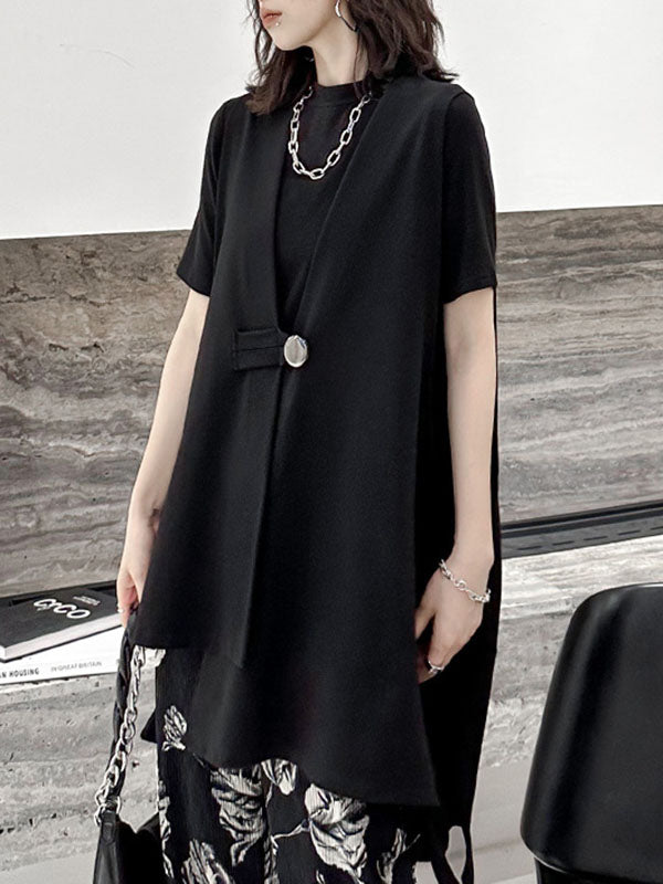 Buttoned High-Low Loose V-Neck Vest Outerwear