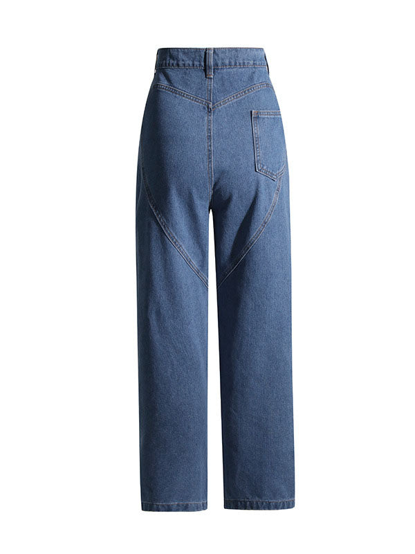 Hollow Rhine Stones High Waisted Loose Jean Pants Bottoms