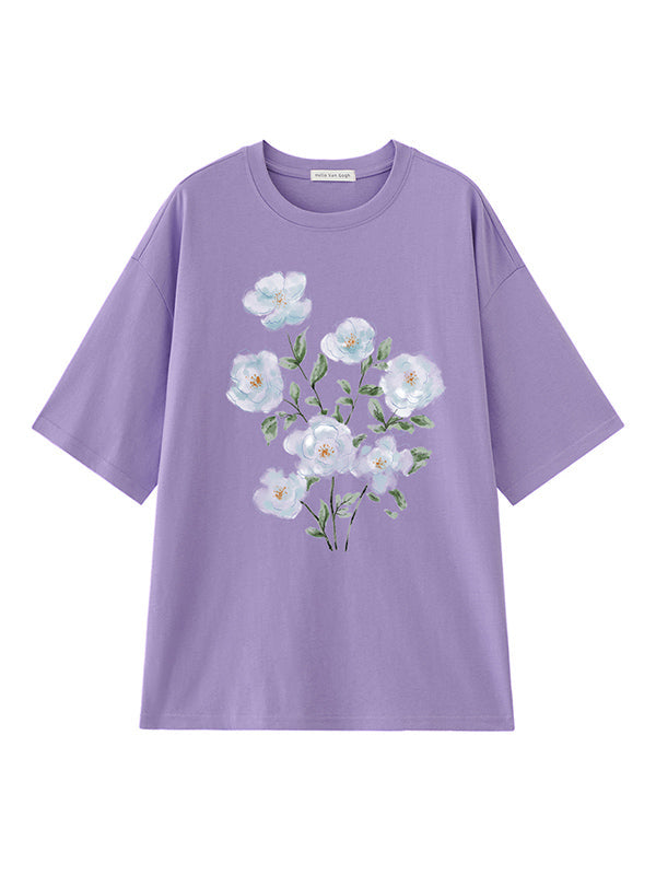 Casual Loose Round-Neck Floral Printed T-Shirt