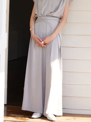 Elasticity Pleated Solid Color High Waisted Wide Leg Trousers Pants