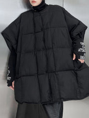 Buttoned Solid Color Batwing Sleeves Half Sleeves Round-Neck Padded Vest