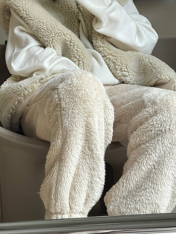 Casual Loose Velvet Thickened Keep Warm Solid Color Pants