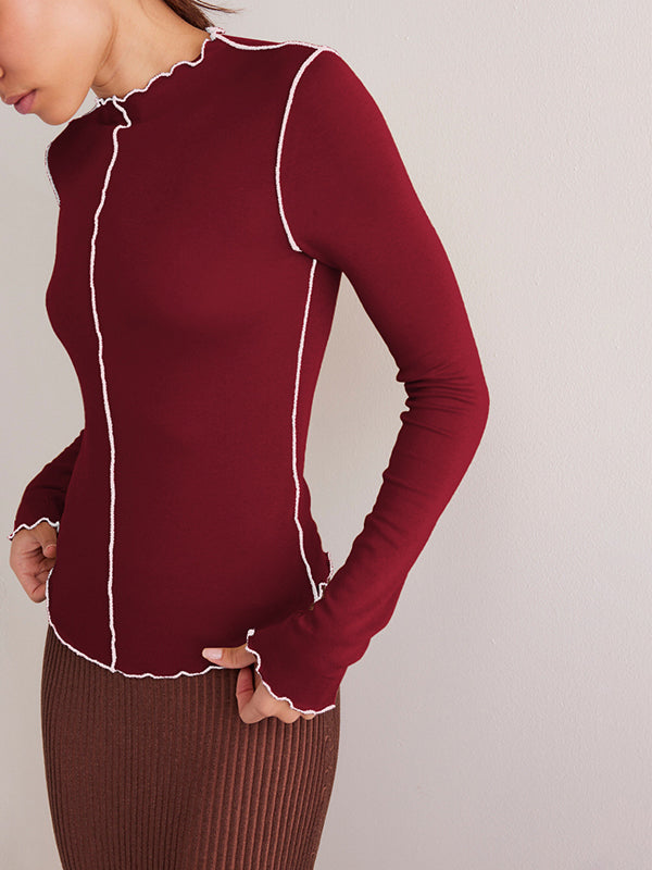 Solid Color Long Sleeves Skinny Round-Neck T-Shirts
