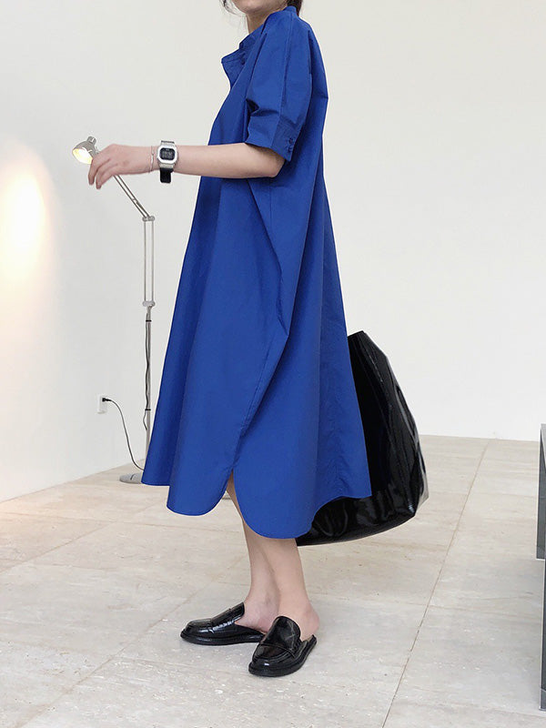 Original Solid Round-Neck Shirt Dress