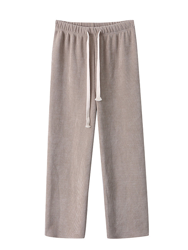 Urban Wide Leg Loose Fleece Keep Warm Solid Color Pants