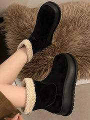 Round-Toe Split-Joint Velvet Platform Shoes Boots