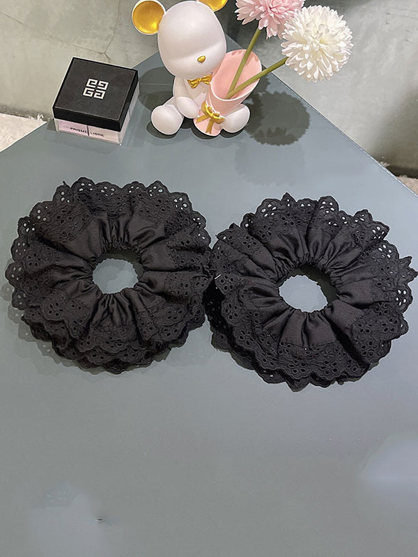 Hollow Pleated Solid Color Split-Joint Tiered Scrunchy Hair Accessories