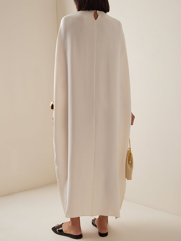 Pleated Solid Color Split-Joint Loose Raglan Sleeve Round-Neck Maxi Dresses