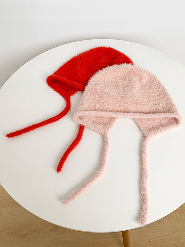 Keep Warm Solid Color Tied Hats&Caps
