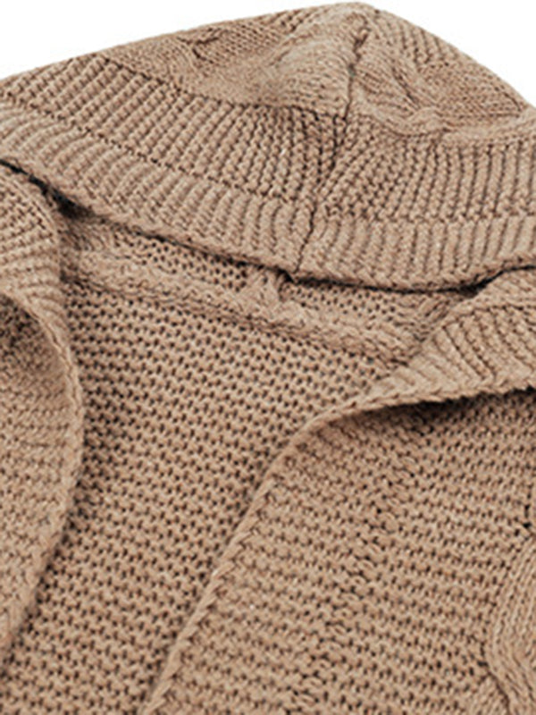 Solid Color Split-Joint Long Sleeves Loose Hooded Cardigan Tops