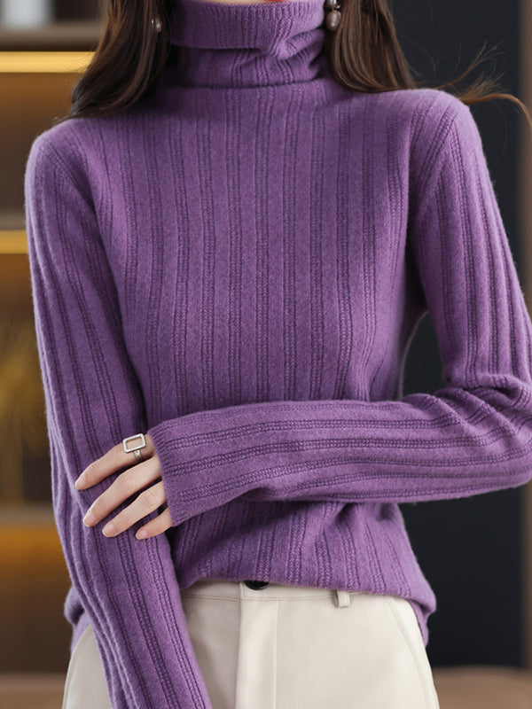 Keep Warm Solid Color Long Sleeves Skinny High Neck Sweater Tops Pullovers