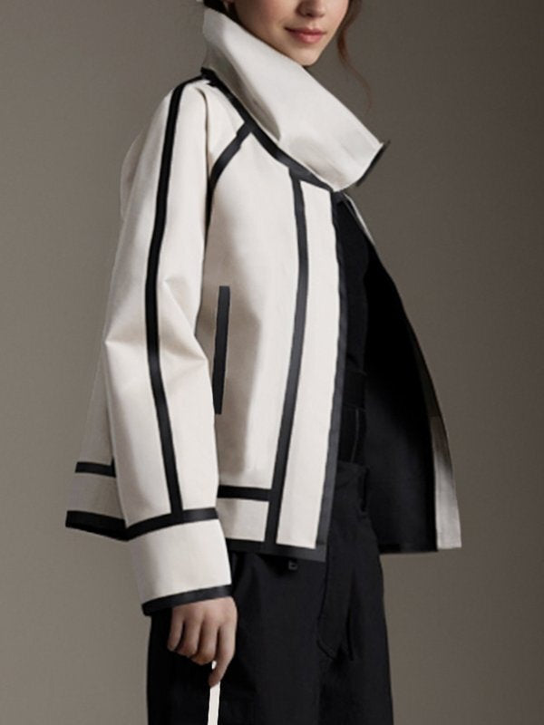 Contrast Color Pockets Split-Joint Long Sleeves Loose Stand Collar Outerwear