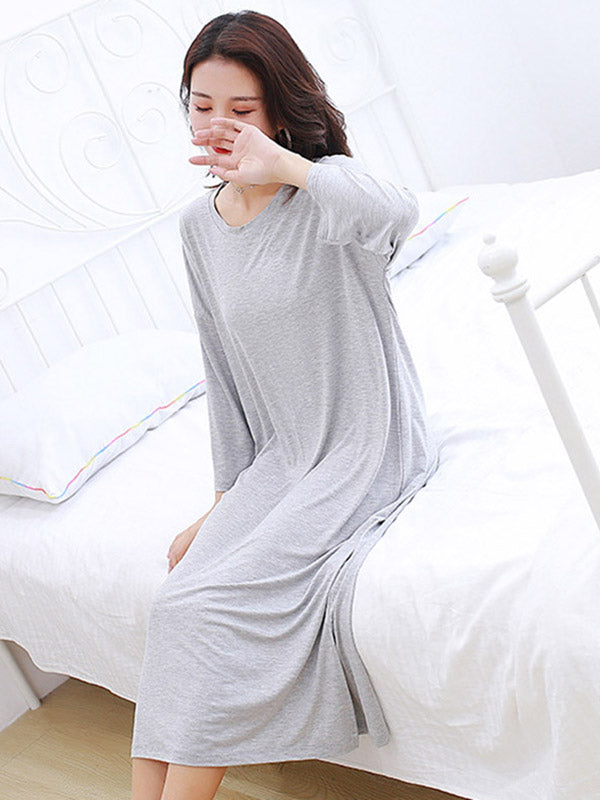 Modal Long Sleeve Split-Side Loose Pajamas Dress