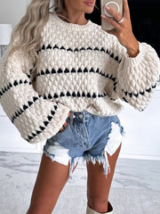 Split-Joint Loose Puff Sleeves Round-neck Sweater Tops