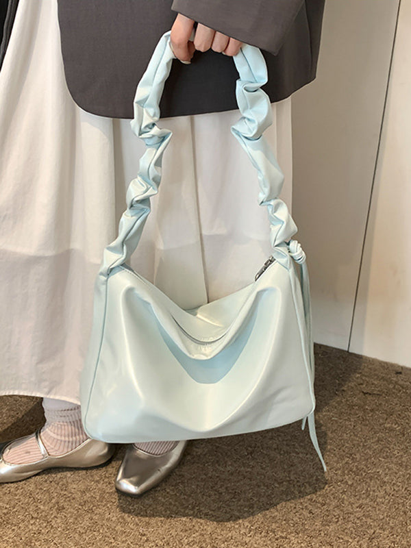 Drawstring Pleated Shiny Split-Joint Shoulder Bags Handbags Bags