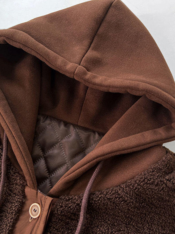 Original Creation Long Sleeves Loose Buttoned Keep Warm Hooded Coats Outerwear