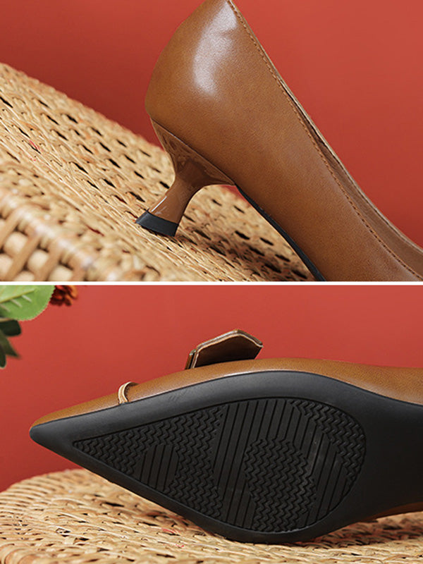 Belt Buckle Pointed-Toe Shallow Cut Split-Joint Pumps