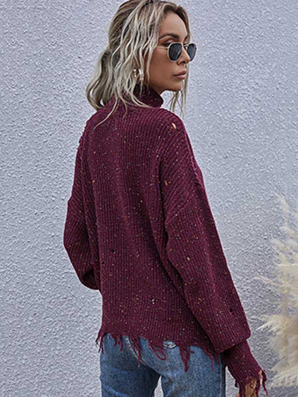 Urban Knitting Loose Hollow High-Neck Sweater