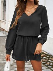 Elasticity Pleated Solid Color A-Line High Waisted V-Neck Mini Dresses