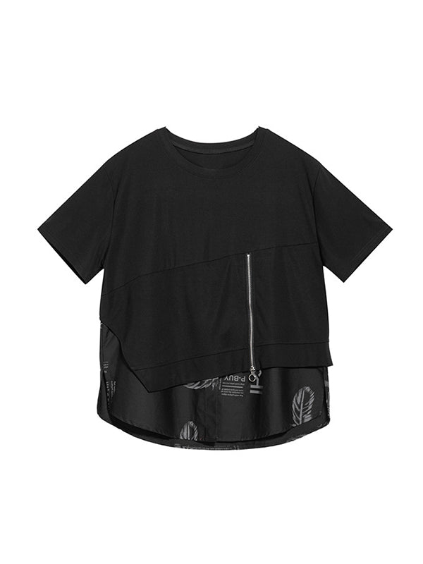 Printing Split-Joint False Two Loose Round-neck T-Shirts Tops