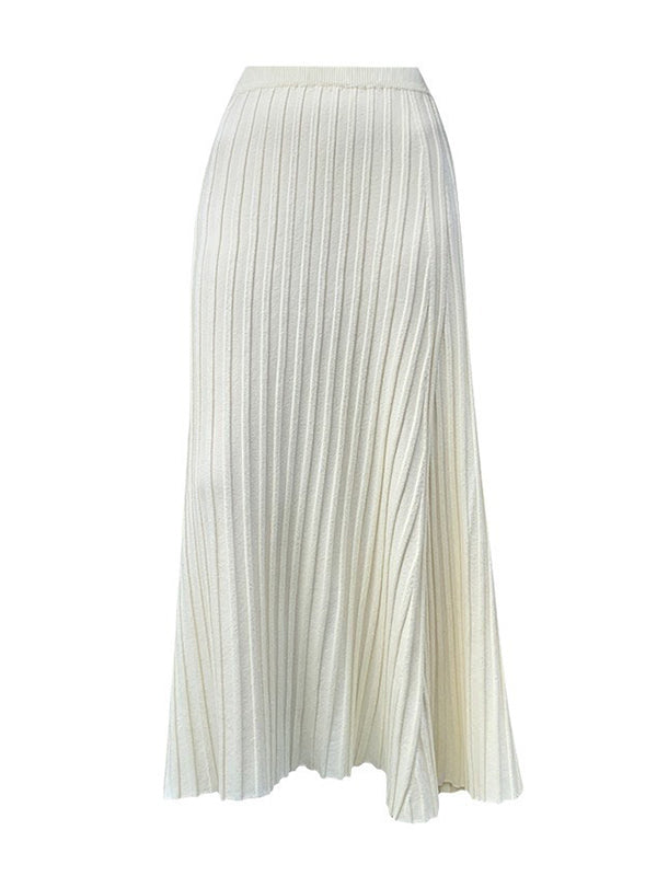 Pleated Solid Color A-Line High Waisted Skirts Bottoms