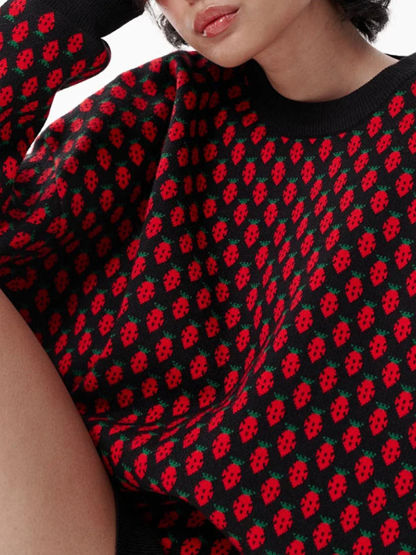 Pleated Split-Joint Long Sleeves Loose Round-Neck Sweater Tops