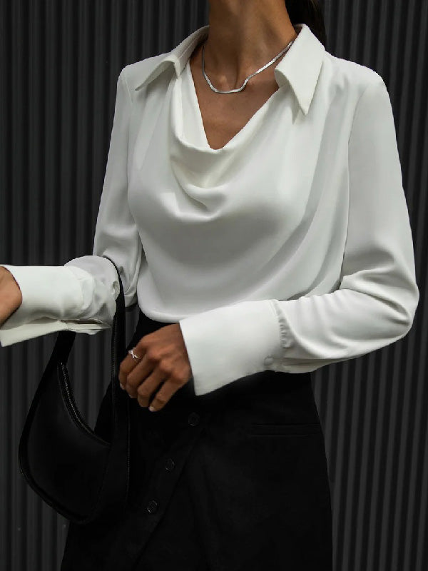 Urban Long Sleeves Solid Color Heaps Collar Blouses&Shirts Tops
